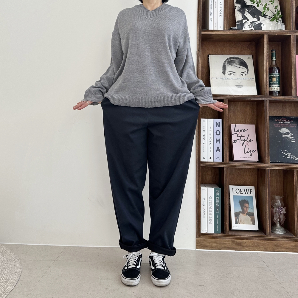 빅사이즈 겨울 기모 본딩 스판 바지 허리밴드 세미 배기 팬츠 국내 제작 XL 2XL 3XL - 상세 이미지 2