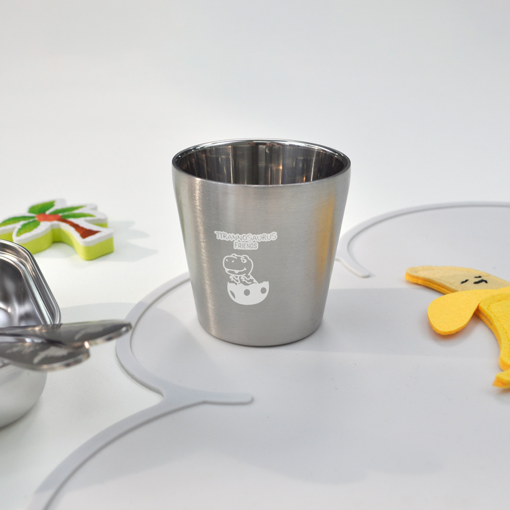 키친유 티라노 스텐 304 이중컵 175ml 아기 유아 공룡 양치컵 물컵 한손 간식 우유 - 메인 이미지