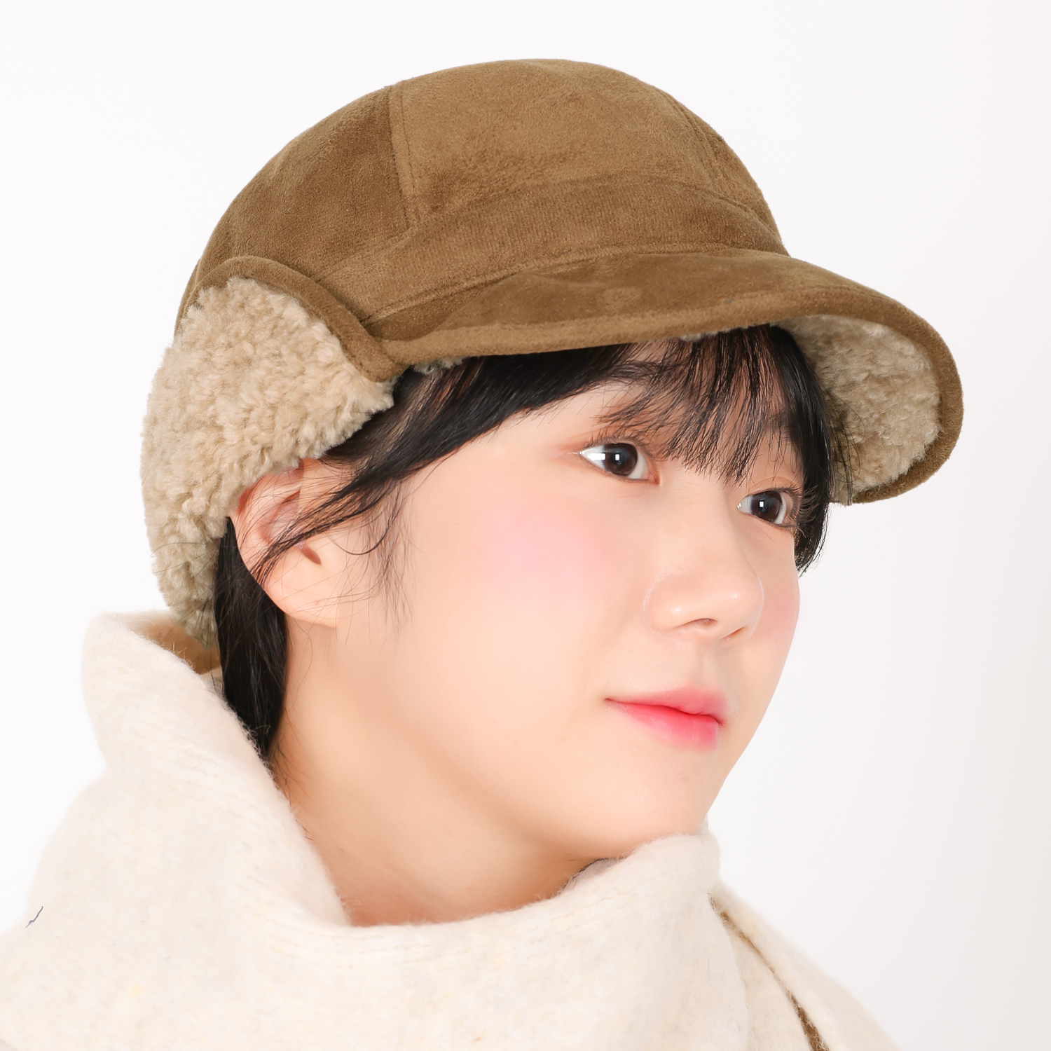 국내생산 기모 안감 스웨이드 귀달이모자 겨울 트래퍼햇 남녀공용 방한 군밤모자 - 상세 이미지 3