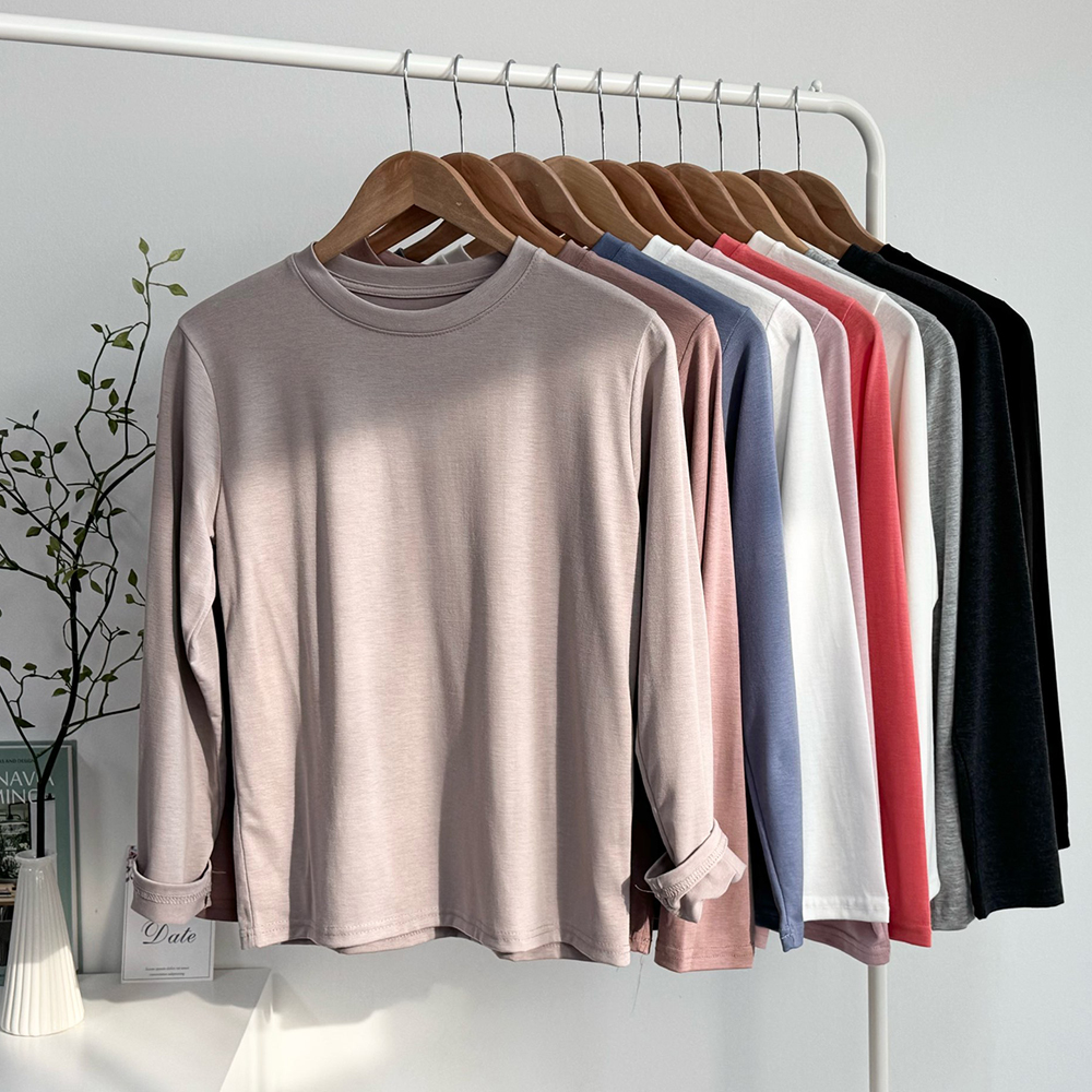 여성 티셔츠 국내생산 구김없는 라운드 스판 무지 빅사이즈 긴팔티