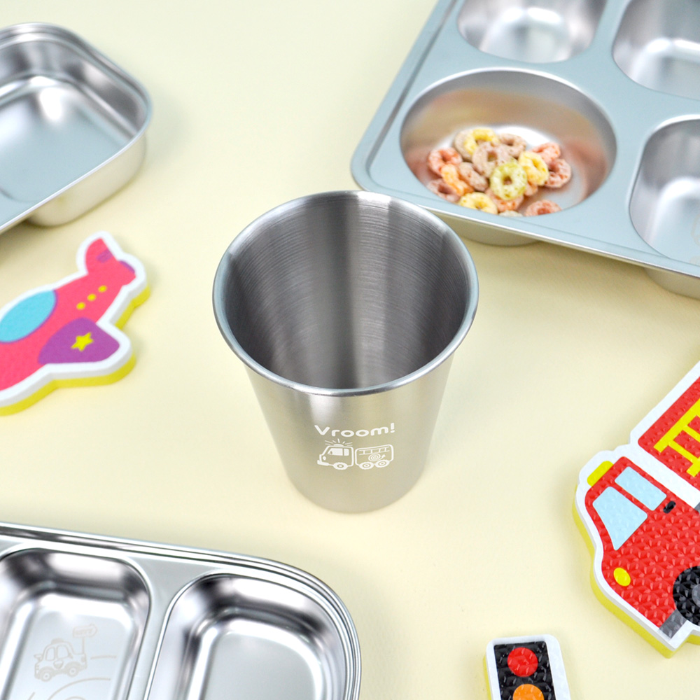 키친유 부릉부릉 스텐 304 컵 350ml 유아 물컵 양치컵 자동차 어린이집 유치원 준비물