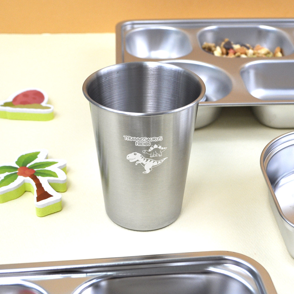 키친유 티라노 스텐304 물컵 350ml 아동 유아컵 아기 어린이집 유치원 학교 양치컵 - 상세 이미지 3