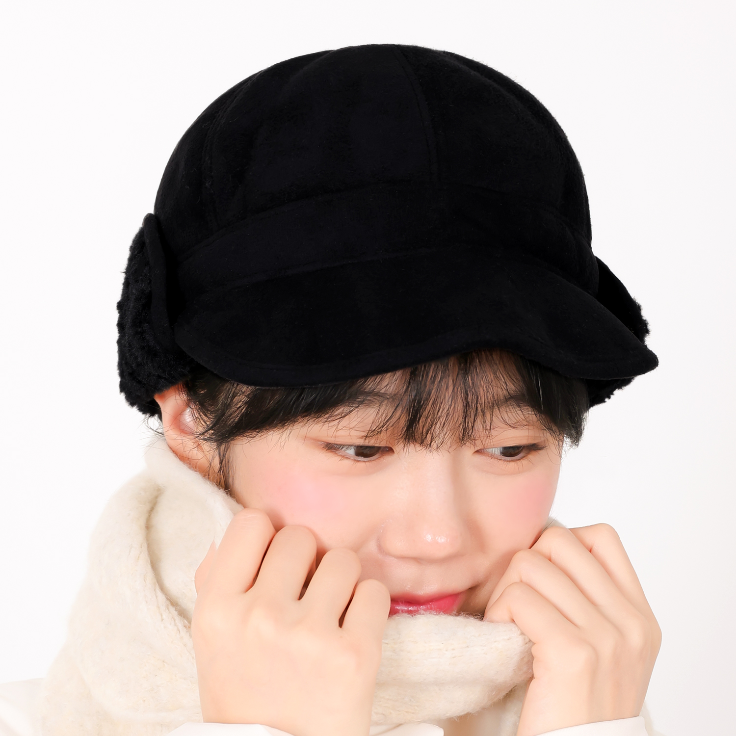 국내생산 기모 안감 스웨이드 귀달이모자 겨울 트래퍼햇 남녀공용 방한 군밤모자 - 상세 이미지 5
