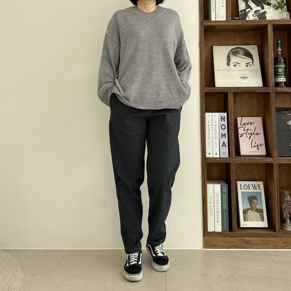 빅사이즈 겨울 기모 본딩 스판 바지 허리밴드 세미 배기 팬츠 국내 제작 XL 2XL 3XL - 상세 이미지 4