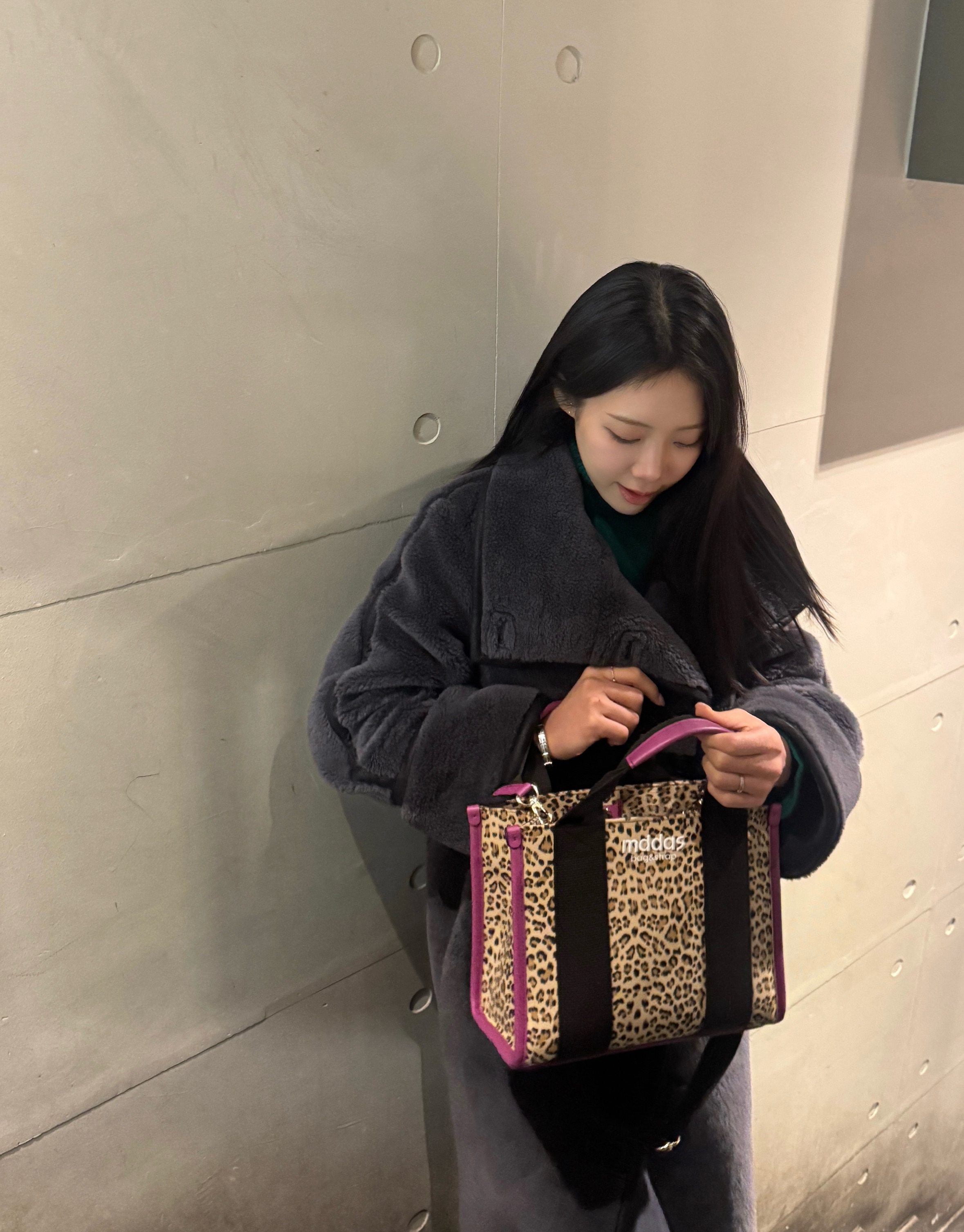 mddas 호피 토트백 사각 데일리 캔버스 손가방 핸드백 크로스 여성 미니 이미지 6