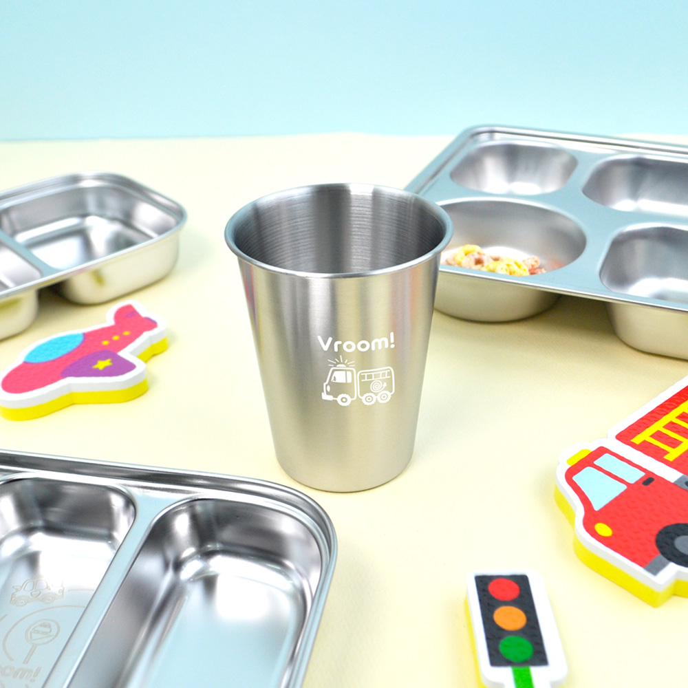 키친유 부릉부릉 스텐 304 컵 350ml 유아 물컵 양치컵 자동차 어린이집 유치원 준비물