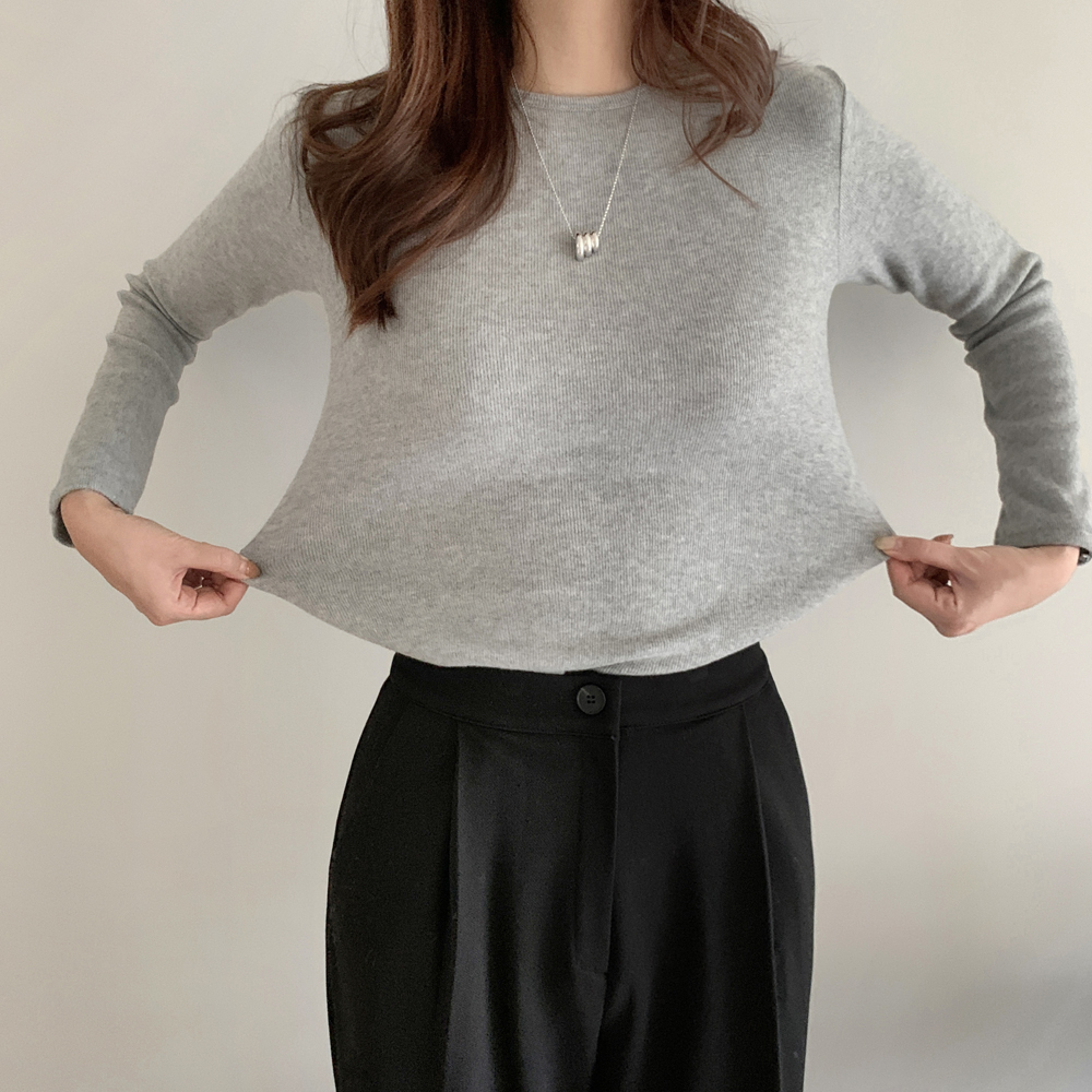 부드러운 골지 스판 여자 기모 티셔츠 겨울 여성 티셔츠 긴팔티 기본 라운드 이너 레이어드티 제품 이미지