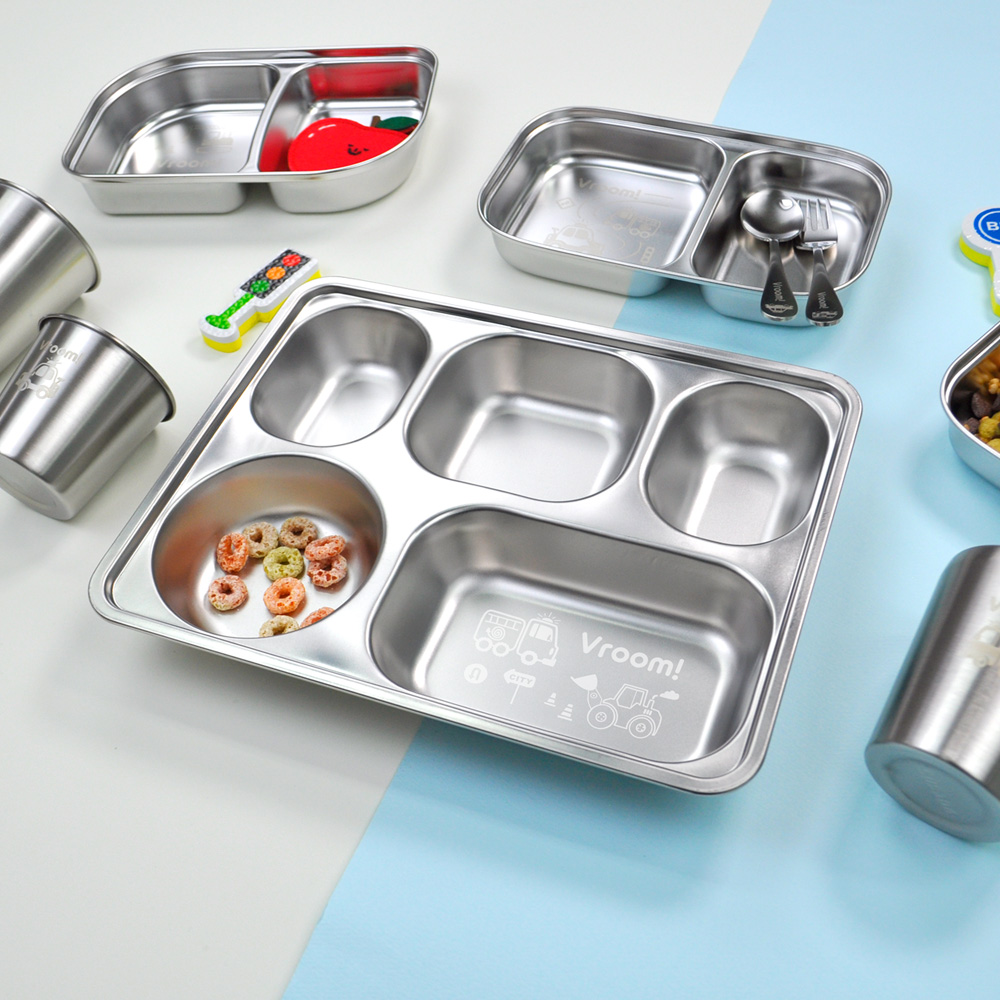 키친유 부릉부릉 스텐 304 5구 깊은 식판 나눔 가정용 아동 어린이 급식 배식 자동차