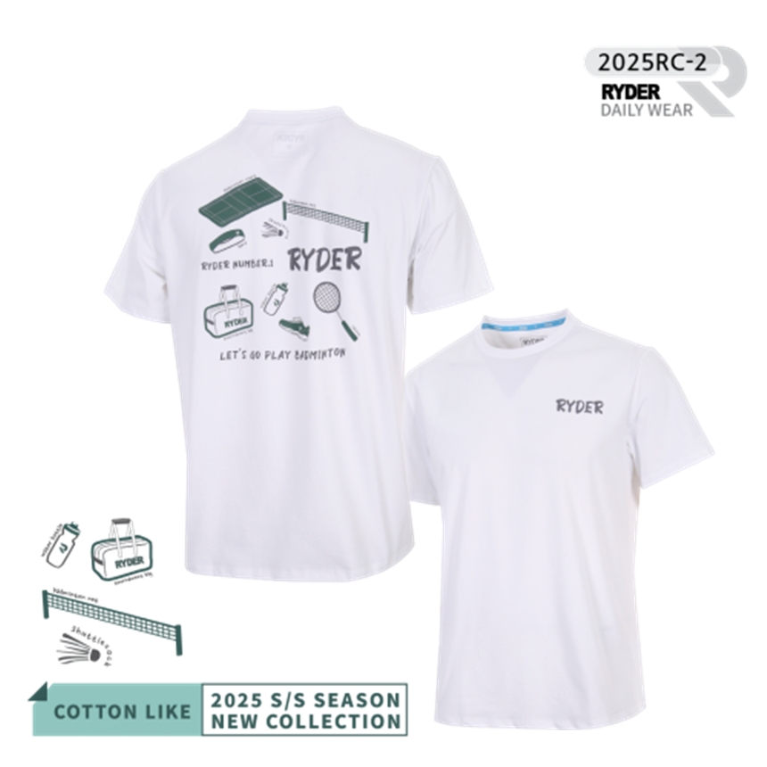 라이더 RYDER 2025RC-2 코튼라이크 남여공용 반팔티셔츠 배드민턴 복 탁구 스쿼시 스포츠의류 - 메인 이미지