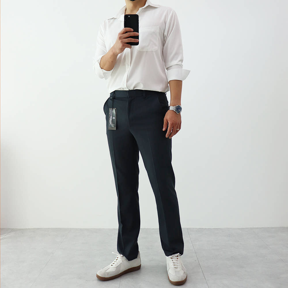 남자 겨울 슬랙스 스판 밴딩 기모 정장바지 남성 바지 9부 10부 이미지 3