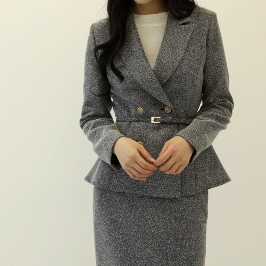 벨티드 여성 테일러드 자켓 물결 플레어 페플럼 더블 재킷 오피스룩 하객룩
