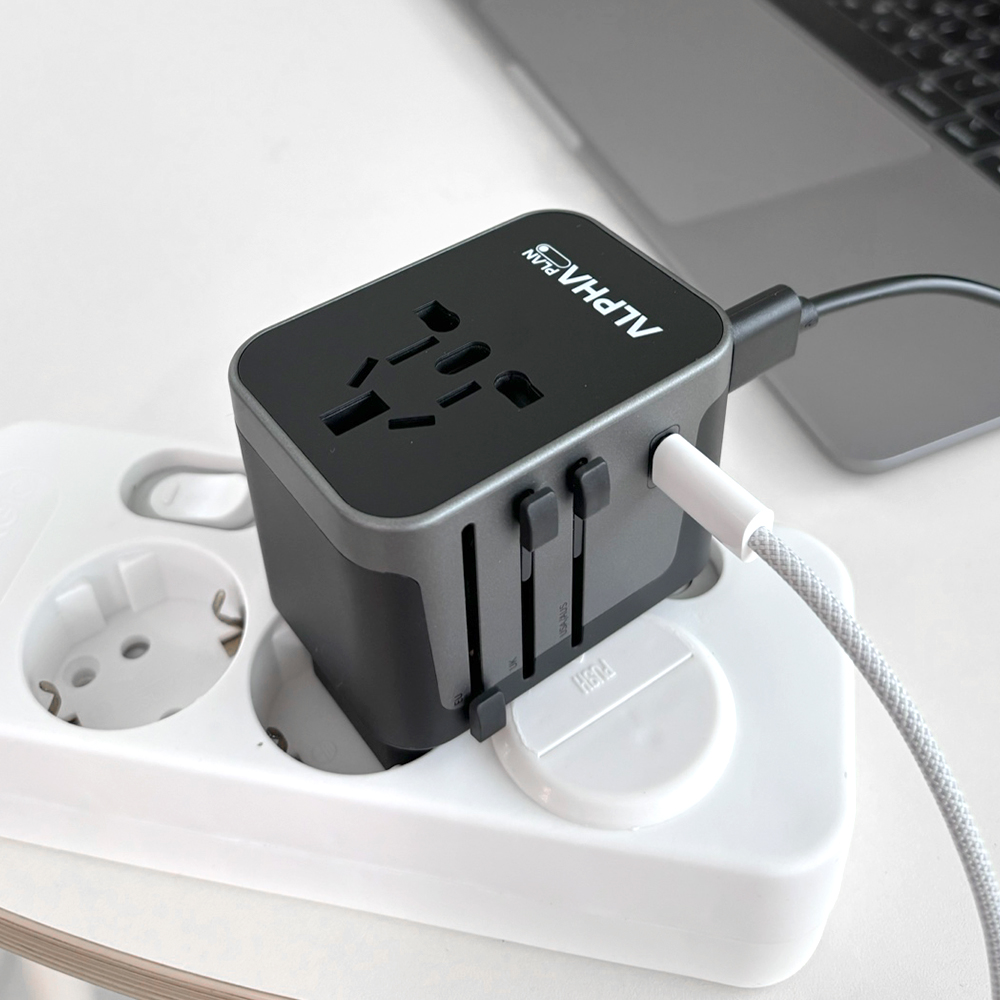 알파플랜 28W 초고속 해외 여행용 멀티어댑터 USB C타입 플러그 30cm, 블랙, 1개