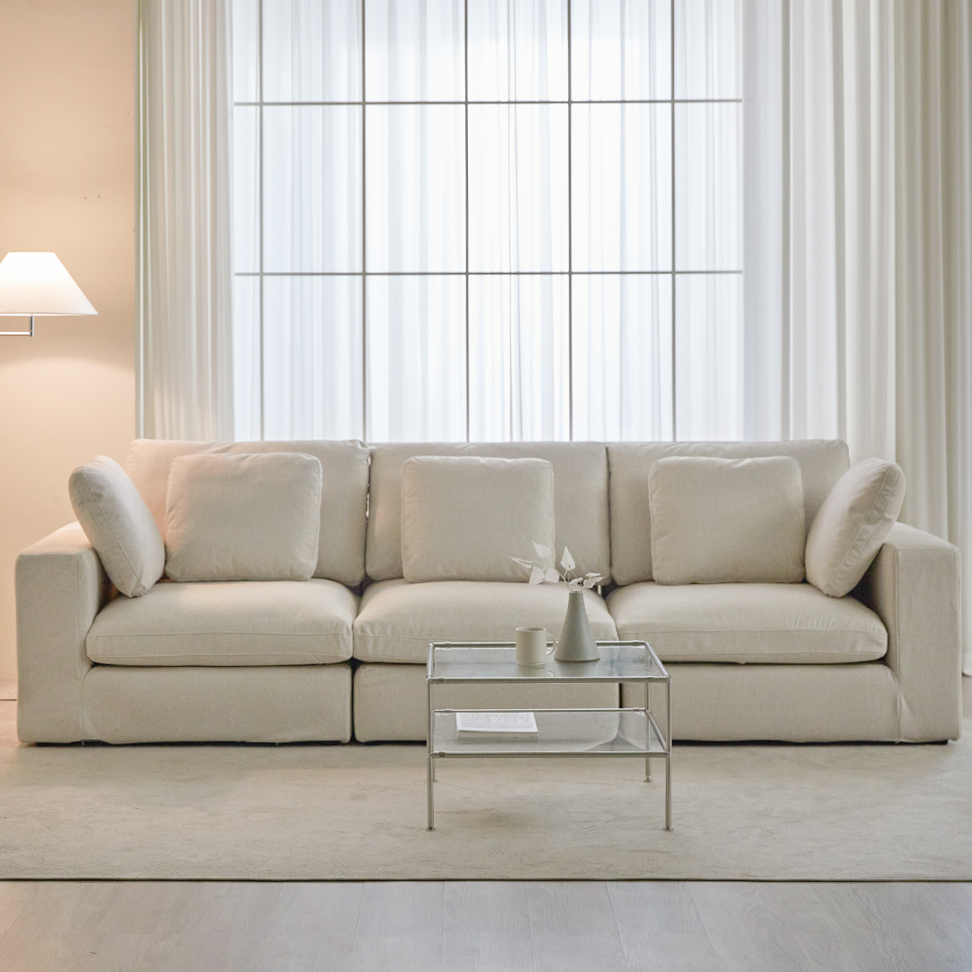 [무료배송] 아크 몽드 패브릭 모듈 소파 스툴미포함, 아이보리, 4인용