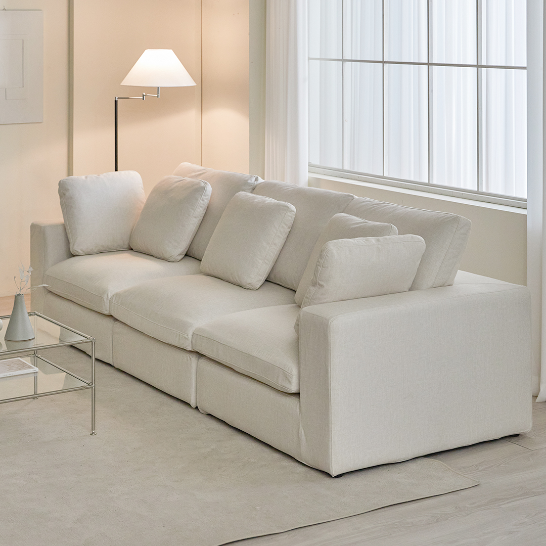 [무료배송] 아크 몽드 패브릭 모듈 소파 스툴미포함, 아이보리, 4인용