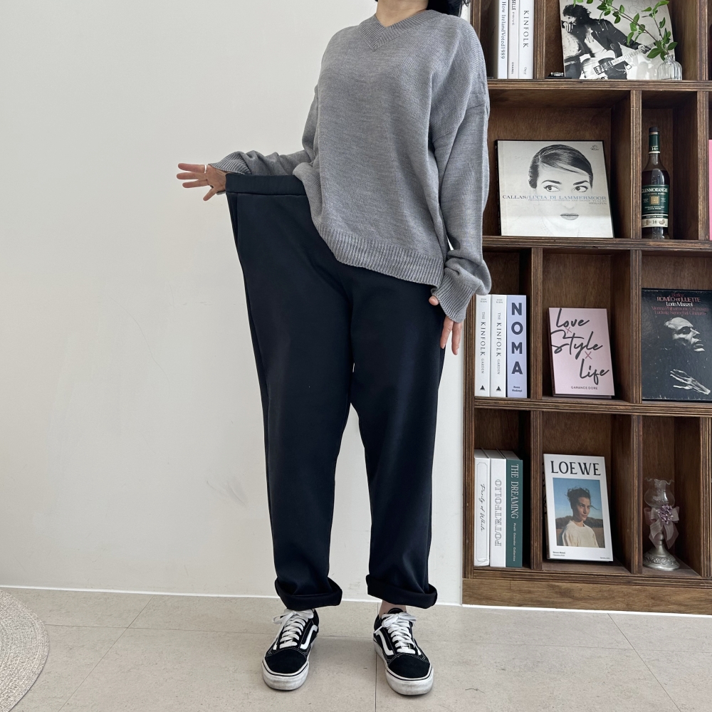 빅사이즈 겨울 기모 본딩 스판 바지 허리밴드 세미 배기 팬츠 국내 제작 XL 2XL 3XL - 상품 이미지