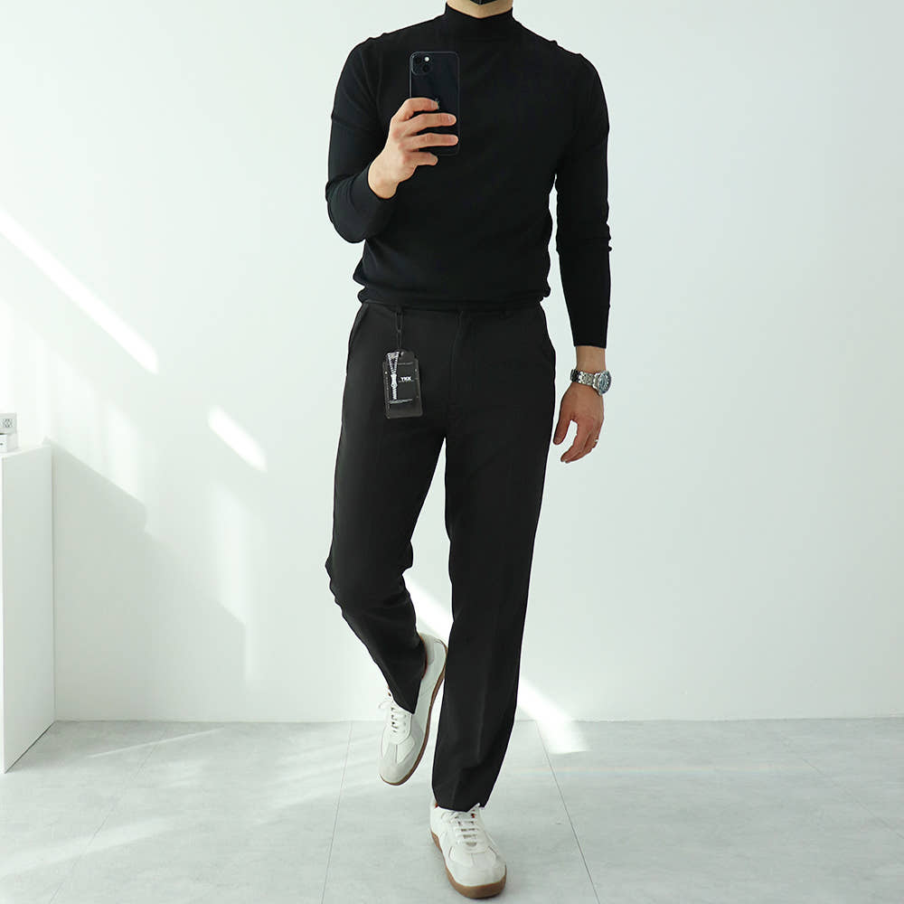 남자 겨울 슬랙스 스판 밴딩 기모 정장바지 남성 바지 9부 10부 이미지 2