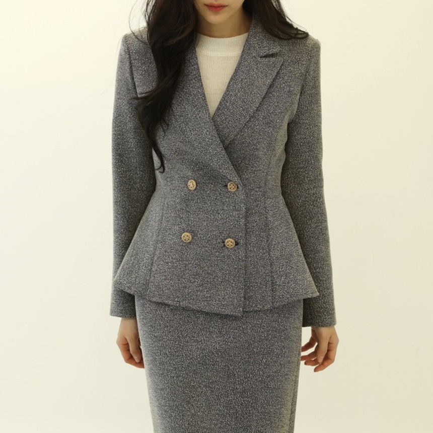 벨티드 여성 테일러드 자켓 물결 플레어 페플럼 더블 재킷 오피스룩 하객룩