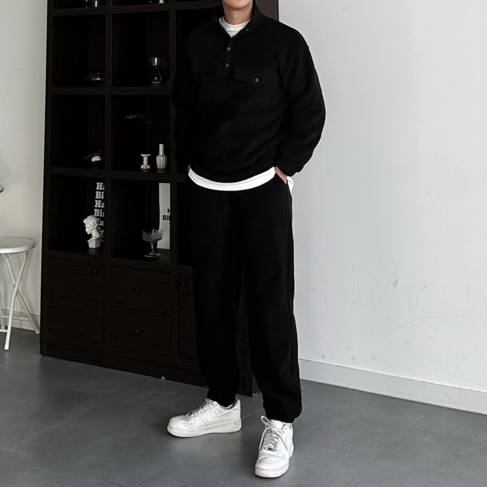 남자 맨우 오버핏 겨울 기모 후리스 조거 트레이닝 셋업 세트 - 상세 이미지 2