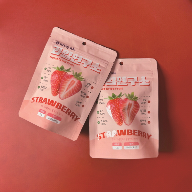 [식약처 등록] 묘약 과일연구소 동결건조 딸기 2팩 국산 건조과일칩 아이 영양 간식 딸기칩