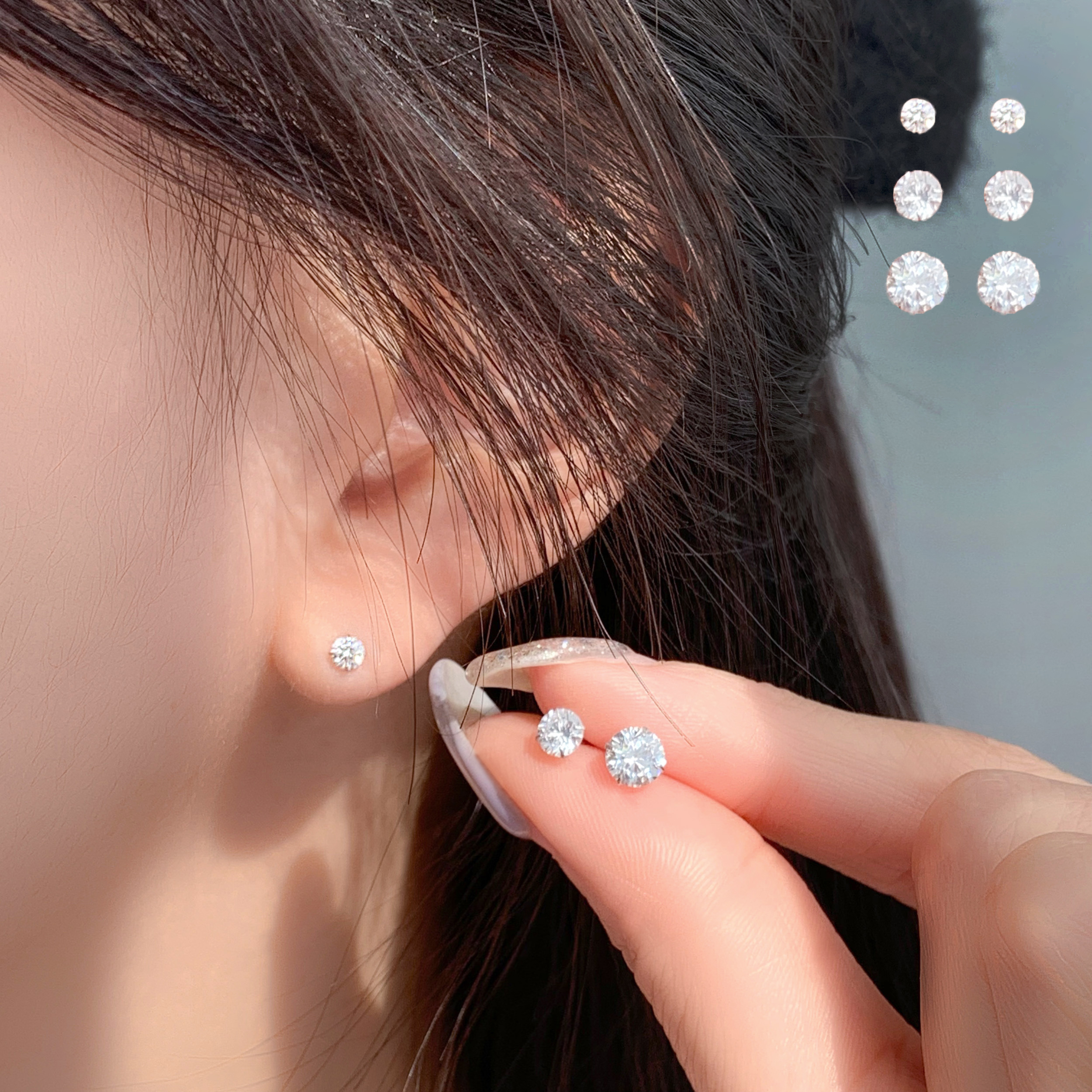 14k 베이직 다이아 큐빅 귀걸이 (2color) - 상품 이미지