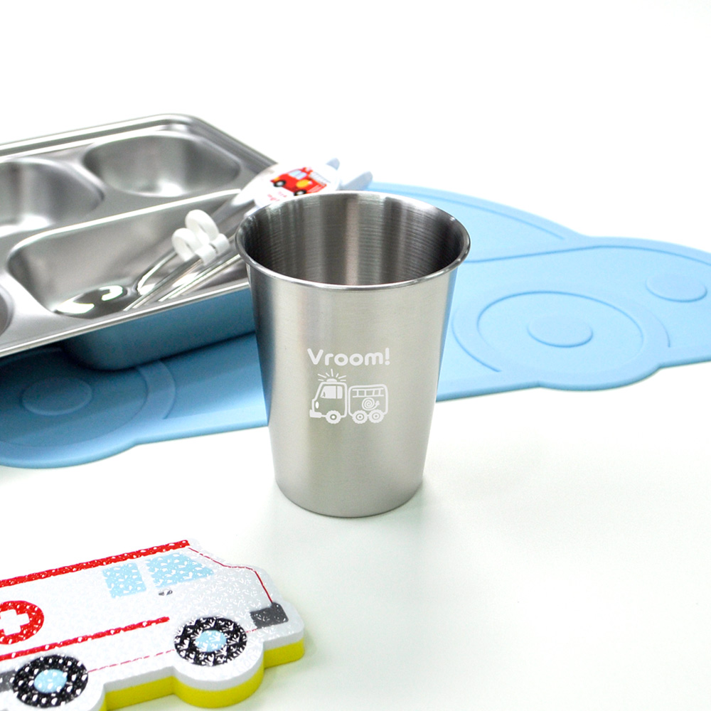 키친유 부릉부릉 스텐 304 컵 350ml 유아 물컵 양치컵 자동차 어린이집 유치원 준비물