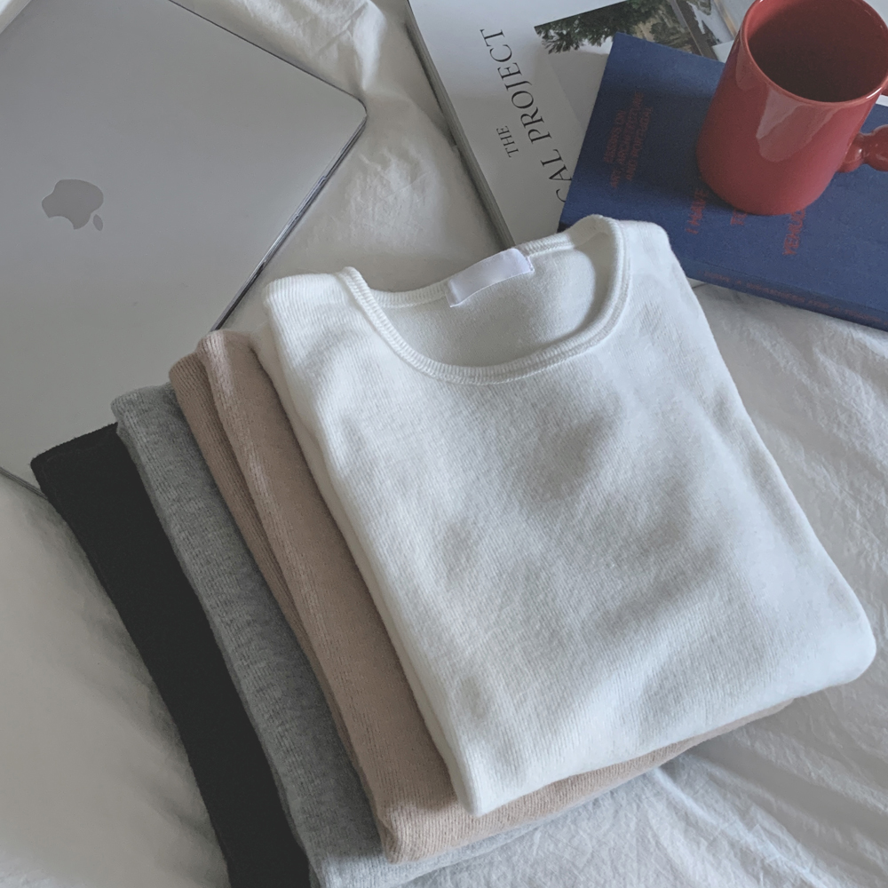 부드러운 골지 스판 여자 기모 티셔츠 겨울 여성 티셔츠 긴팔티 기본 라운드 이너 레이어드티 대표 이미지