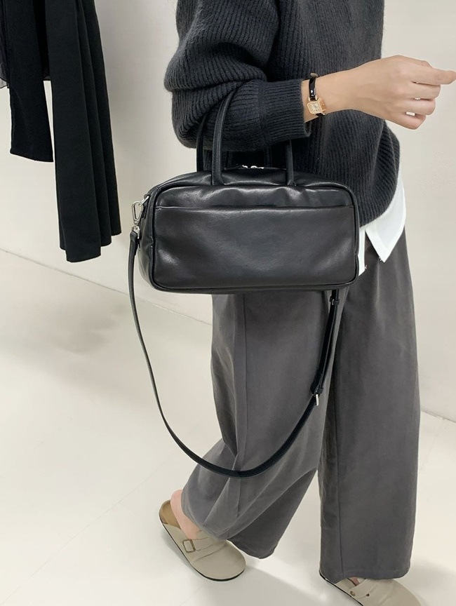 천연소가죽 스퀘어 보스턴 탑핸들 바게트 크로스 토트백 직장인 출근가방