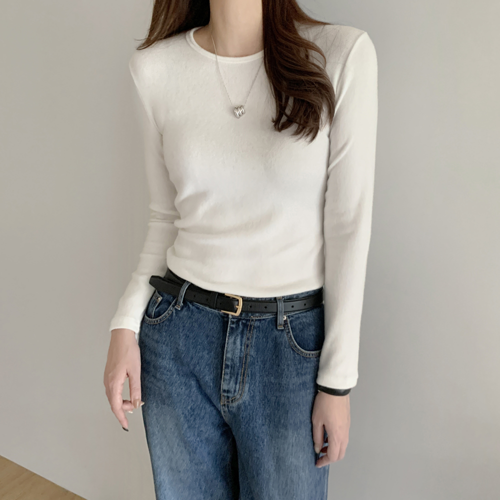 부드러운 골지 스판 여자 기모 티셔츠 겨울 여성 티셔츠 긴팔티 기본 라운드 이너 레이어드티 상세 이미지 6