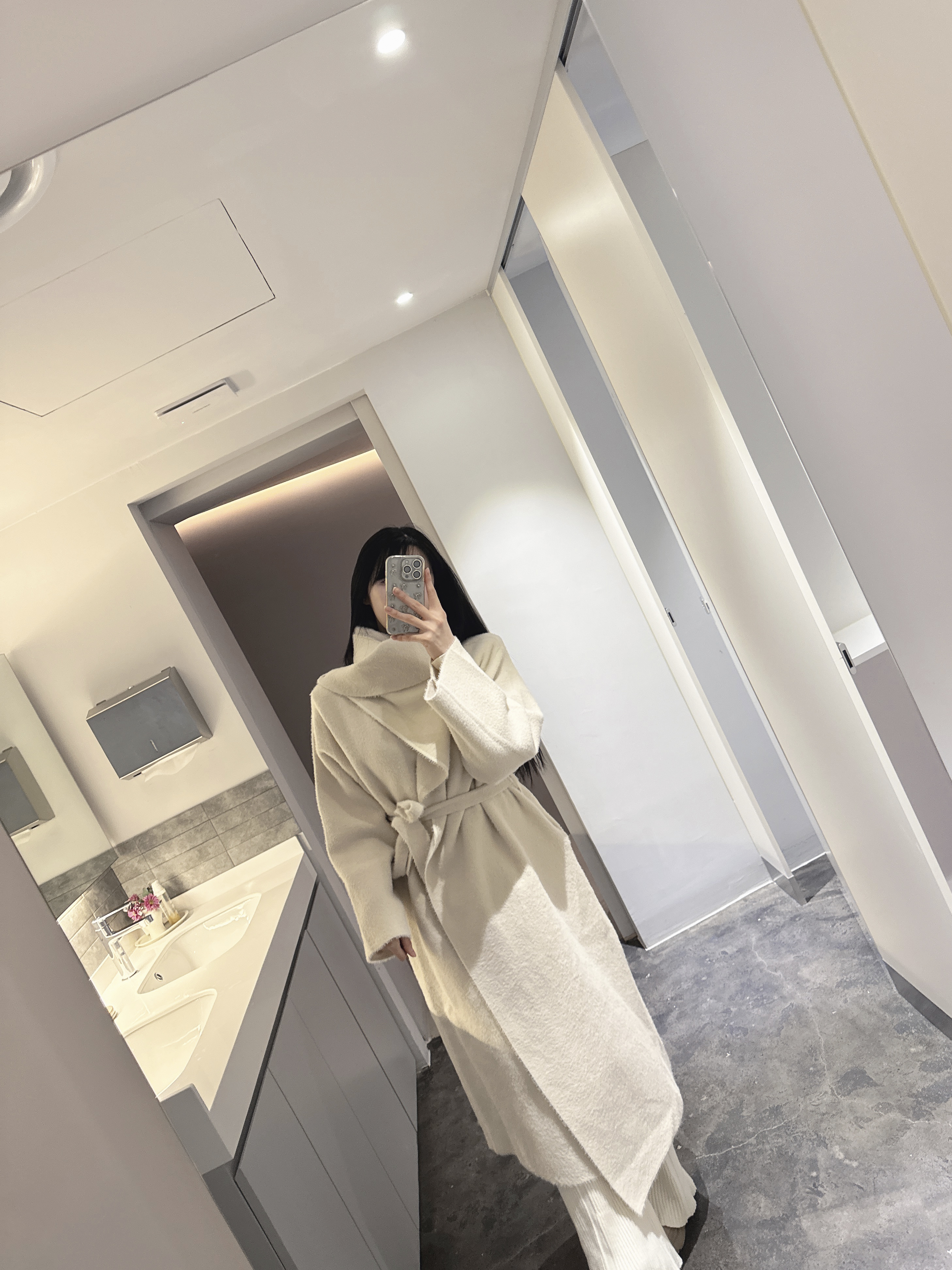 [🤍☁밍크원단/꾸안꾸룩☁] 패치 숄카라 머플러 투웨이 롱 코트 가디건 (수입) 상세 이미지 7