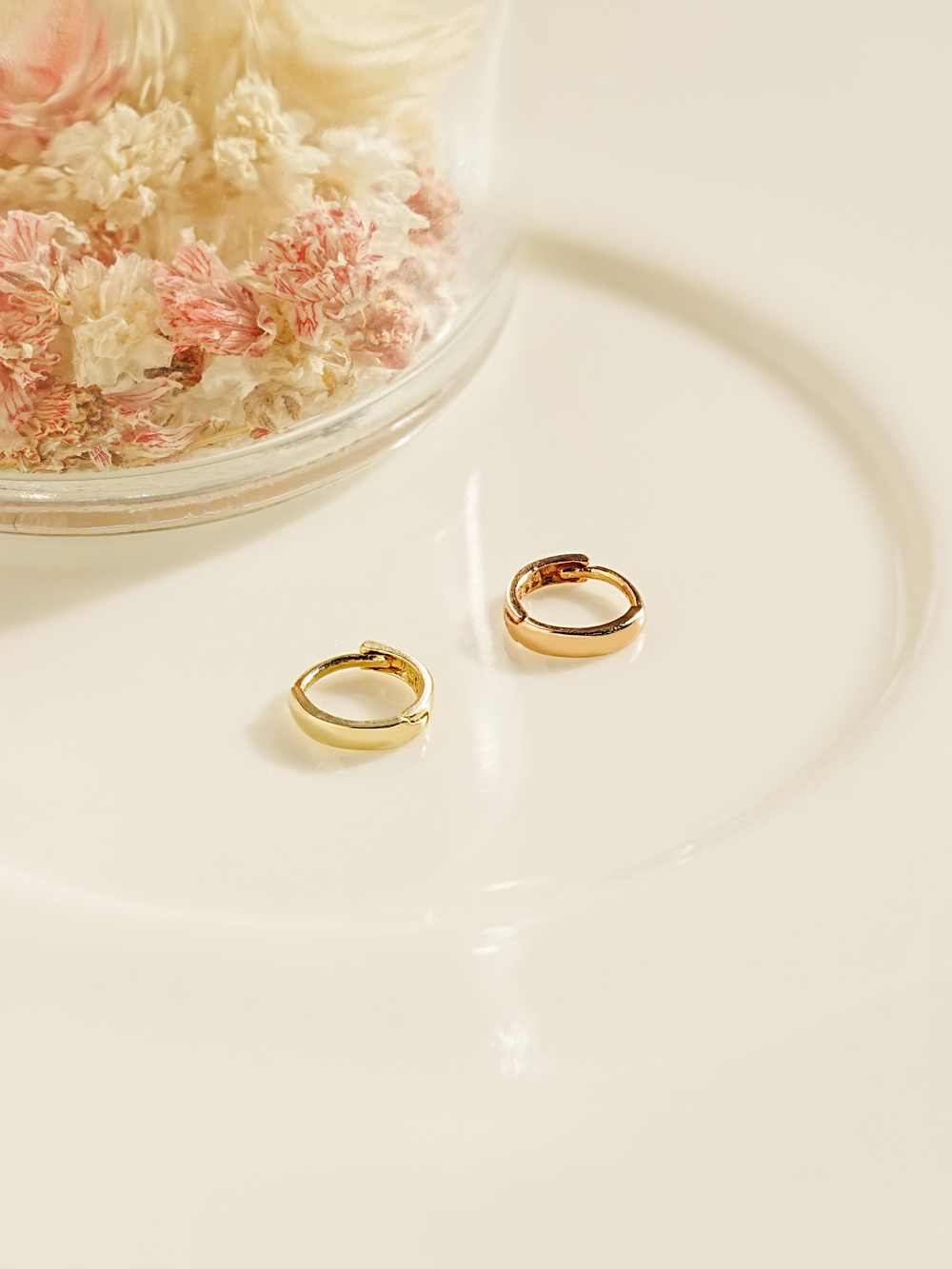 14K 18K 미니 귓바퀴 플랫 원터치 링 귀걸이