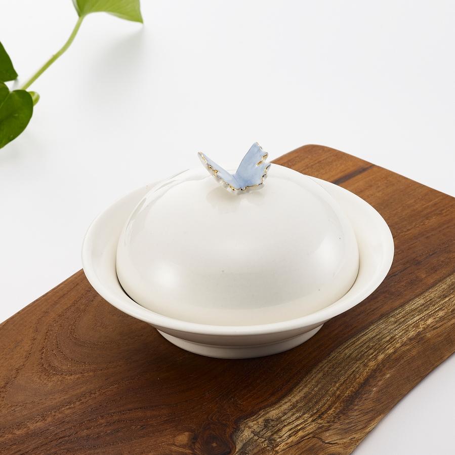 백자 나비 뚜껑 접시, 문경 도자기 M (접시 지름 15cm), 화이트골드 - 상세 이미지 3