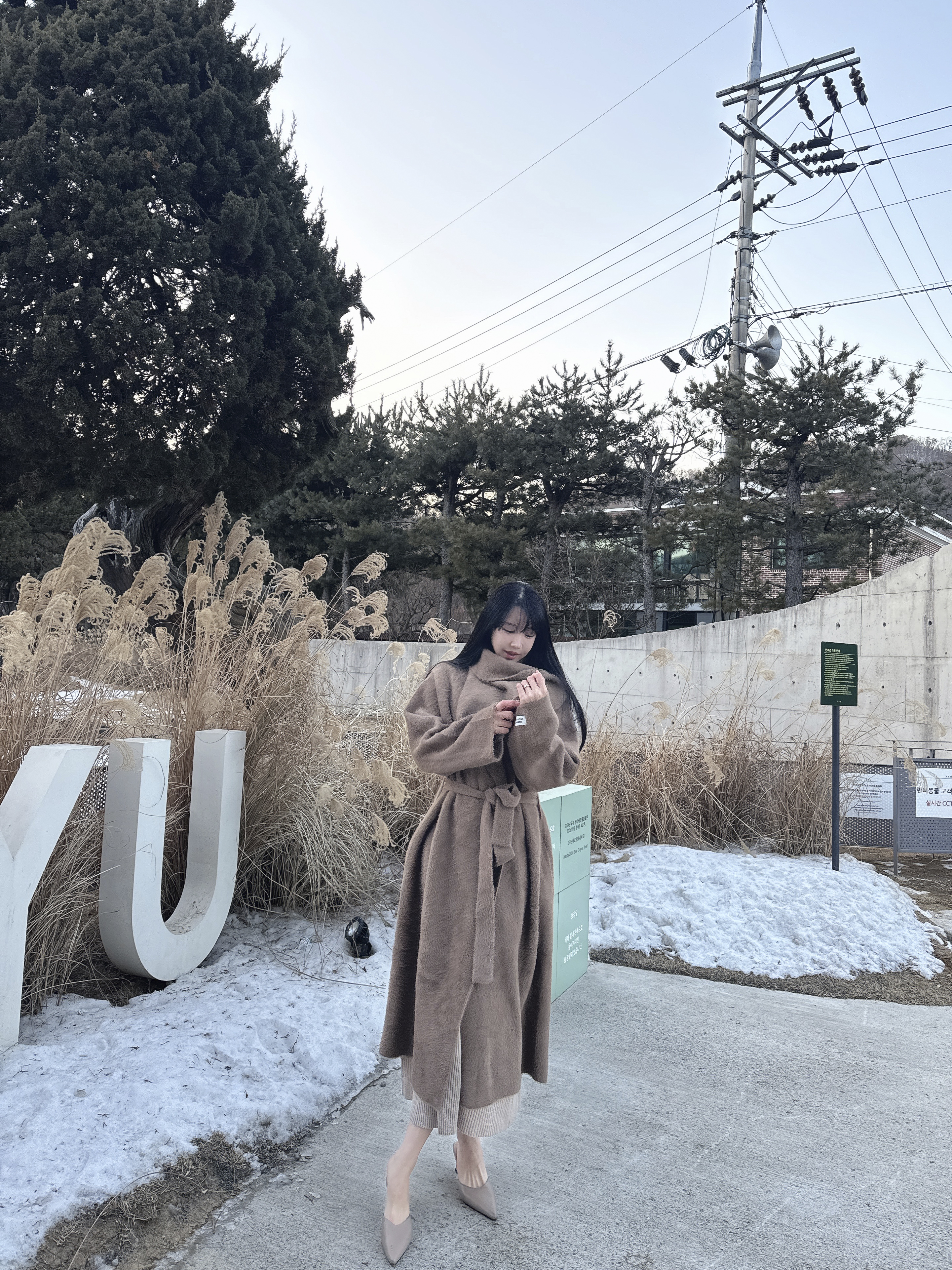 [🤍☁밍크원단/꾸안꾸룩☁] 패치 숄카라 머플러 투웨이 롱 코트 가디건 (수입) 상세 이미지 18