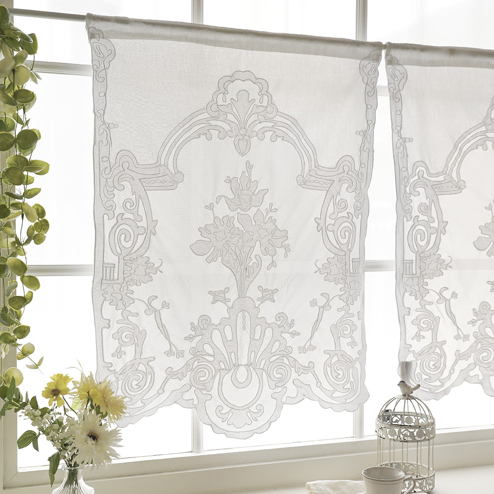 로잘리 프렌치 고급 린넨 자수 주방 작은 창문 바란스 가리개 미니 커튼 패브릭 가림막