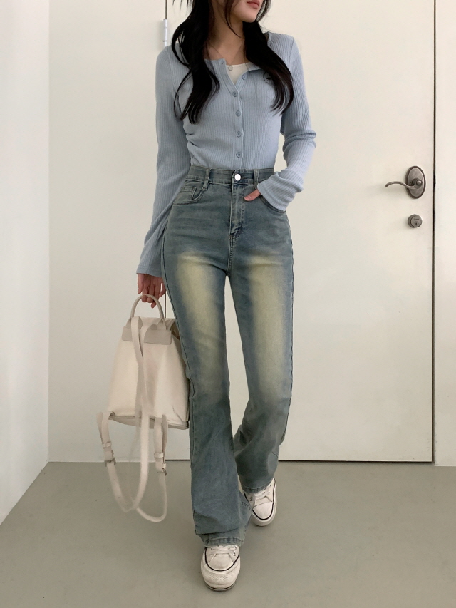 [3단기장/허리밴딩!] 젝스 빈티지 워싱 슬림핏 청바지 하이웨스트 롱 부츠컷 데님 팬츠 상세 이미지 44
