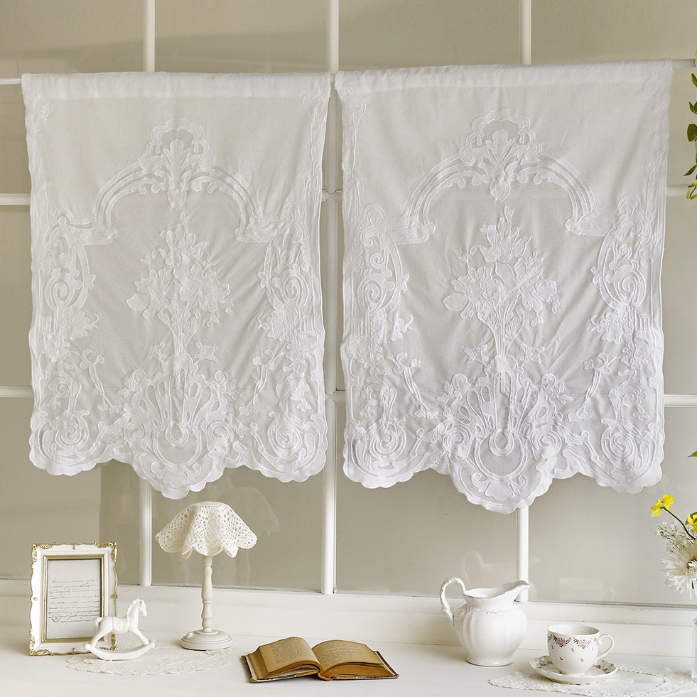 로잘리 프렌치 고급 린넨 자수 주방 작은 창문 바란스 가리개 미니 커튼 패브릭 가림막
