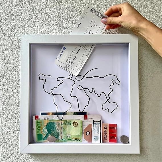 티켓 보관 보관함 액자식 저금통형 뮤지컬 포토 수납 흰색 15x15cm 지도형 - 상품 이미지