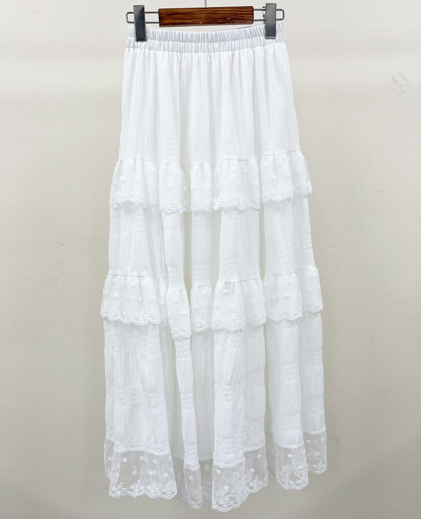에펠 플라워자수 시스루 펀칭 캉캉 A라인 롱 밴딩 하이웨스트 봄 스커트 (속치마) (2color) 상세 이미지 56