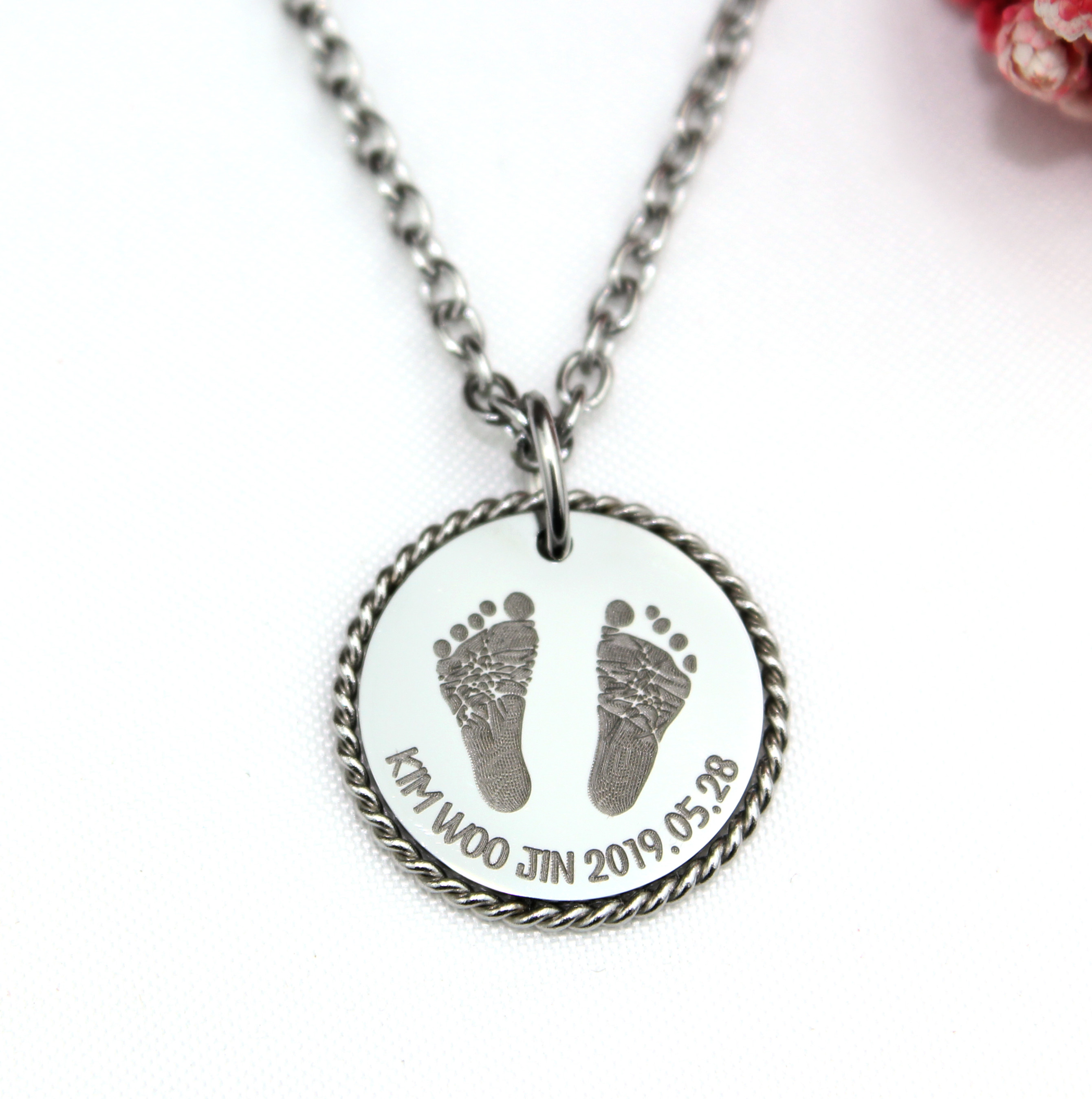 아기 발도장 미아방지 목걸이 써지컬스틸 유아 어린이