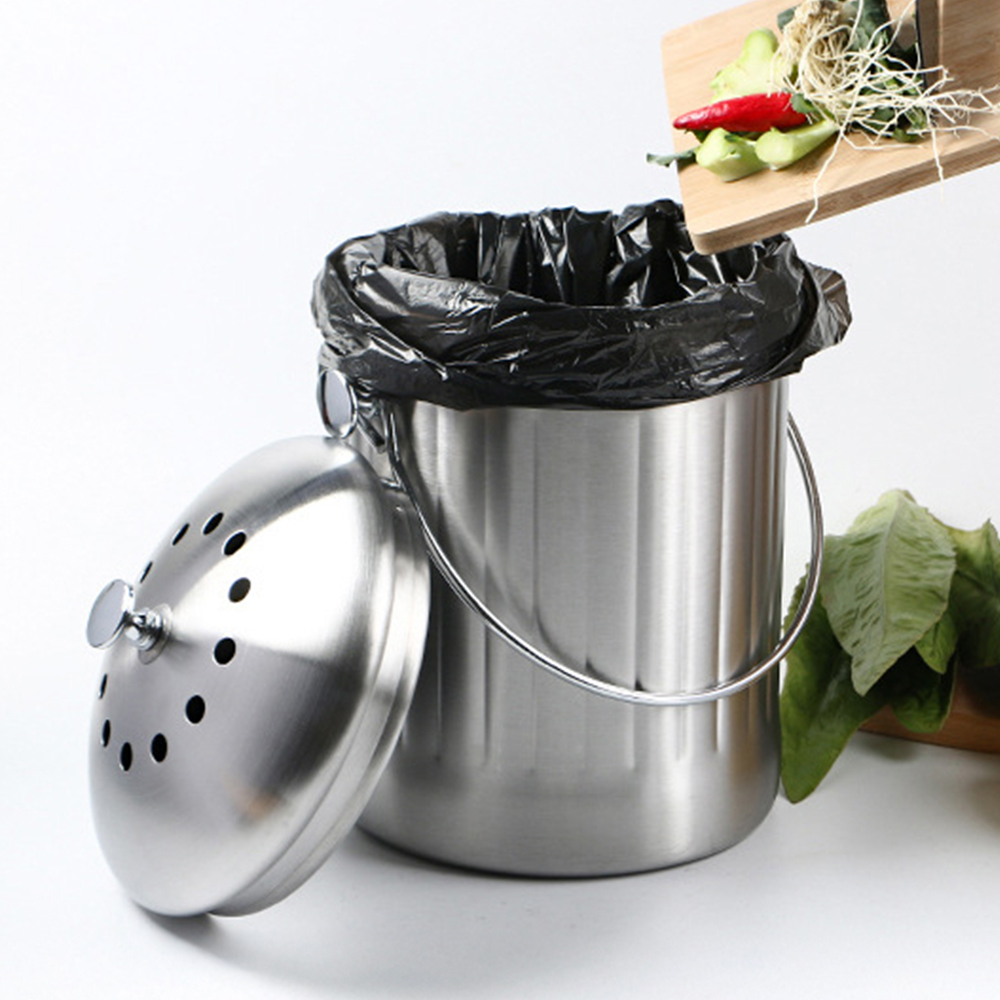 음식물쓰레기통 주방 스텐 밀폐형 음쓰통 탈취 뚜껑형 5L