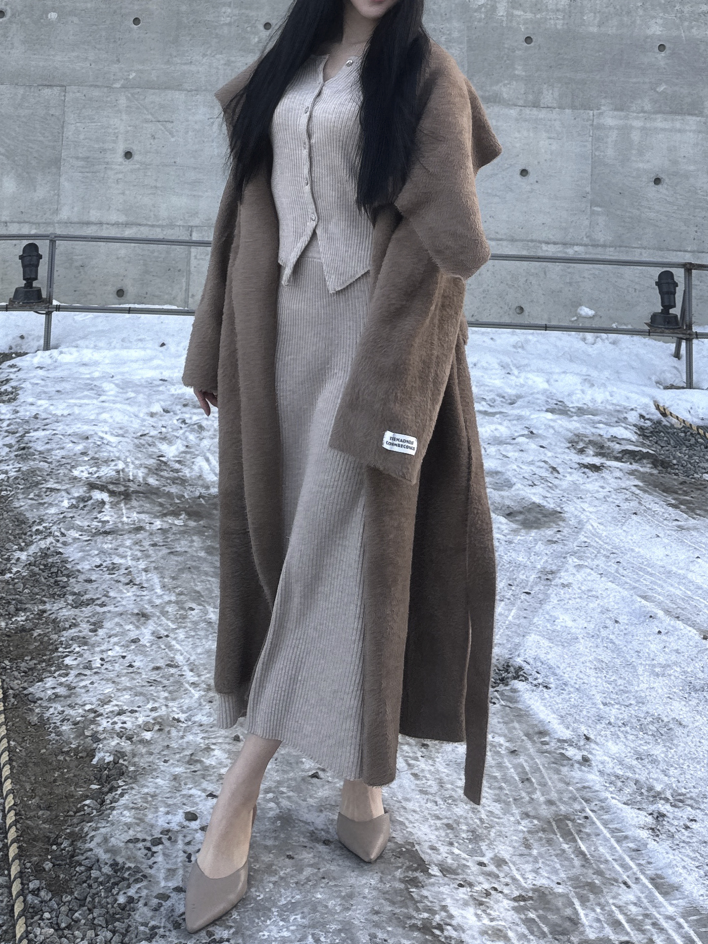 [🤍☁밍크원단/꾸안꾸룩☁] 패치 숄카라 머플러 투웨이 롱 코트 가디건 (수입) 상세 이미지 27