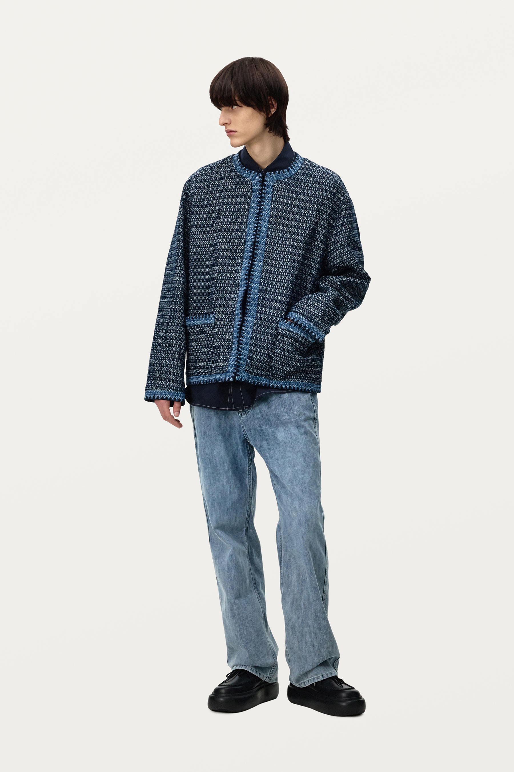 솔리드옴므 블루 아즈텍 라운드넥 자켓 S251JP79333L : SOLIDHOMME