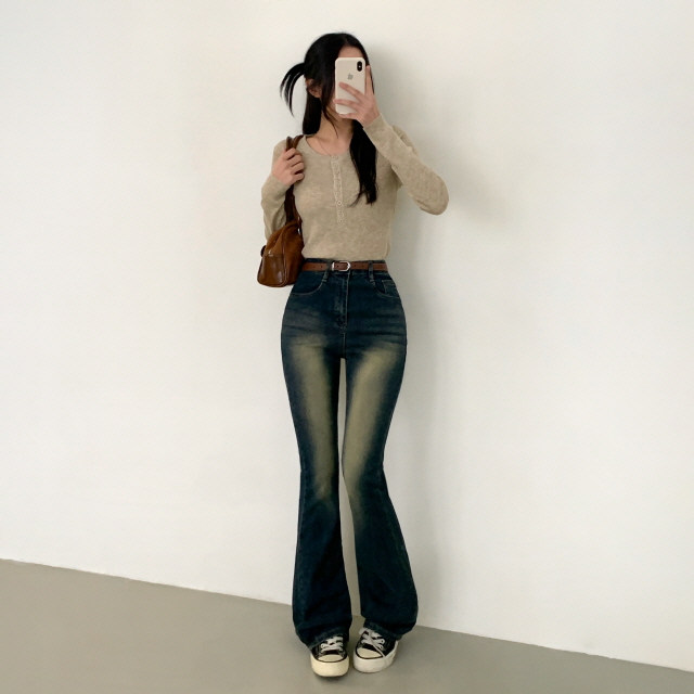 [3단기장/허리밴딩!] 젝스 빈티지 워싱 슬림핏 청바지 하이웨스트 롱 부츠컷 데님 팬츠 상세 이미지 30