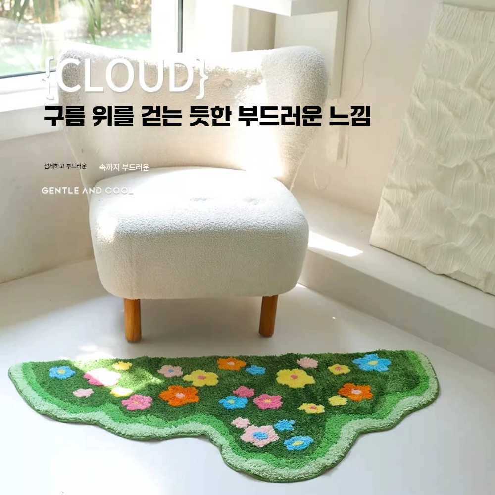 고캠프 꽃밭러그 플라워 원룸러그 침실 잔디러그 꽃밭 100x200cm 초록 잔디 - 상세 이미지 3