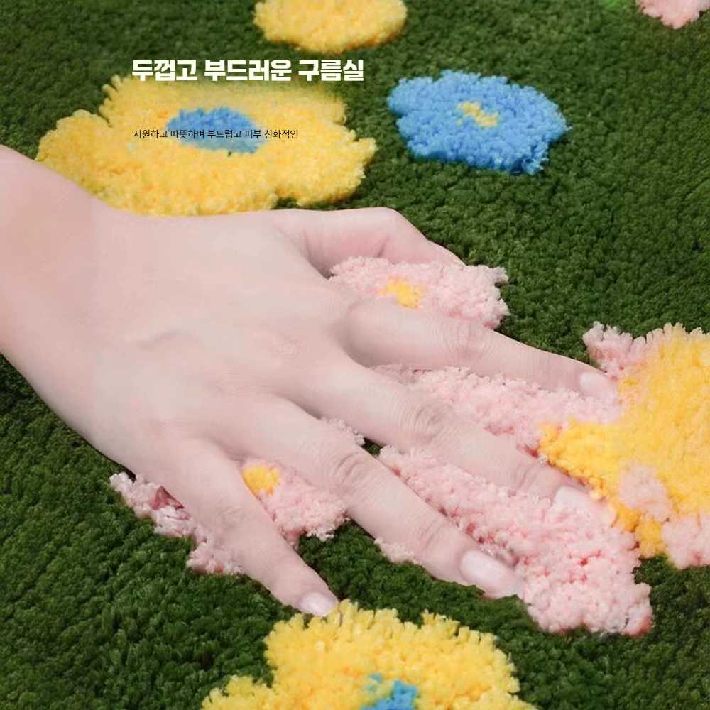 고캠프 꽃밭러그 플라워 원룸러그 침실 잔디러그 꽃밭 100x200cm 초록 잔디 - 상세 이미지 4