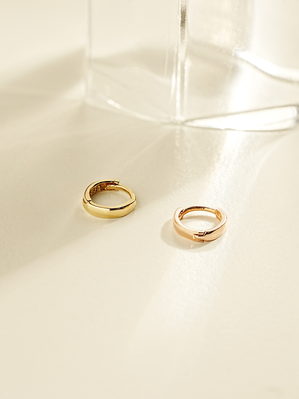 14K 18K 미니 귓바퀴 플랫 원터치 링 귀걸이