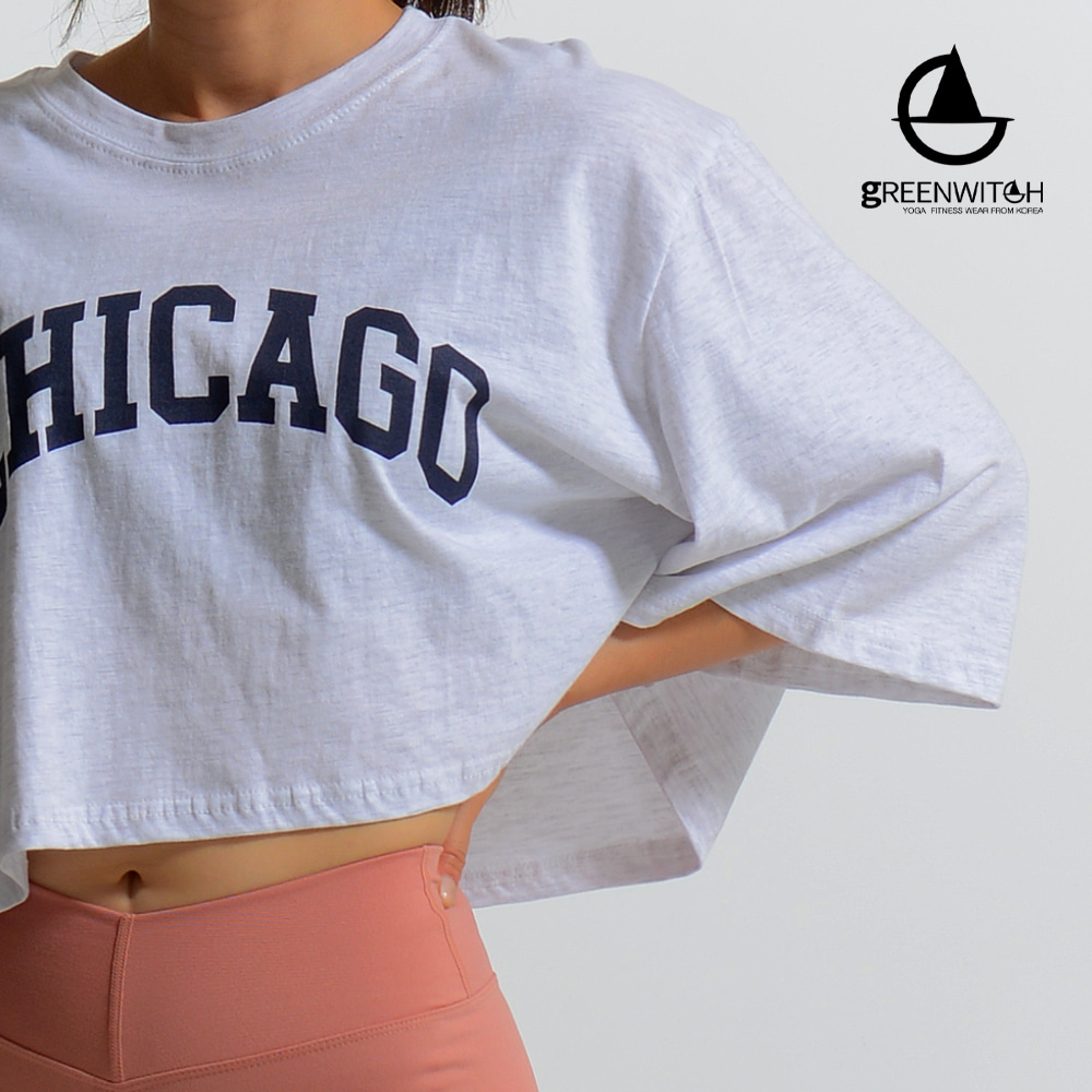 그리니치 CHICAGO 레터링 크롭 요가커버업티 빅사이즈 필라테스복 이미지 6