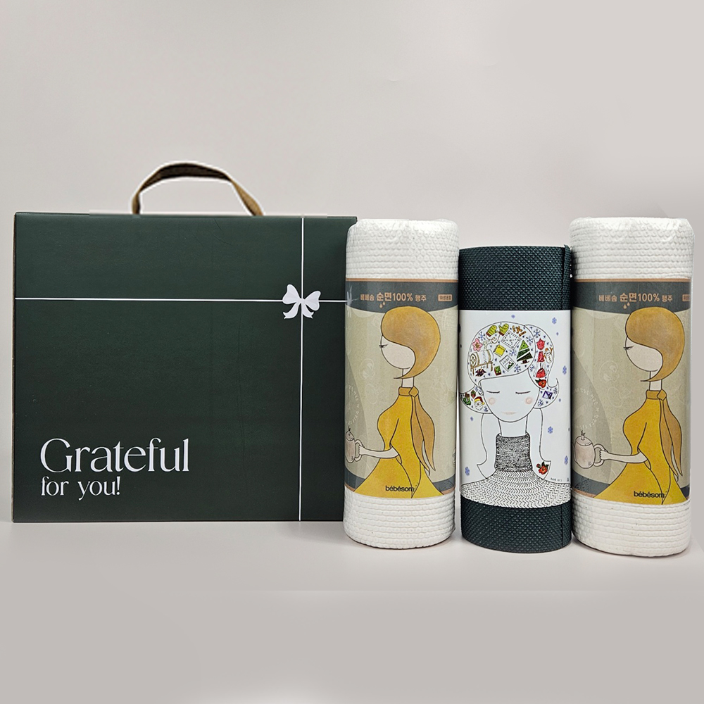 베베솜 주방 선물세트 3호 추석선물 집들이 선물 목화솜 행주 수세미 3종