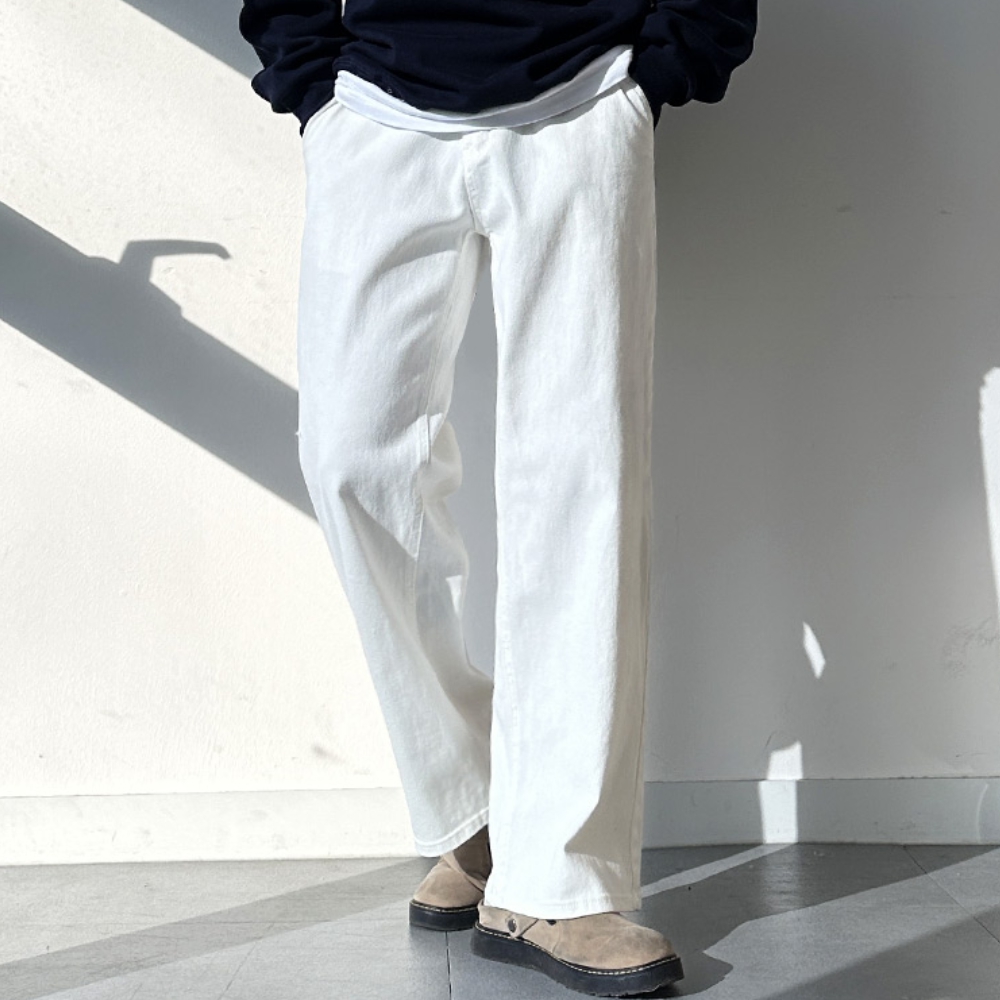 남자 빈메 봄 가을 와이드 뒷밴딩 스판 면바지