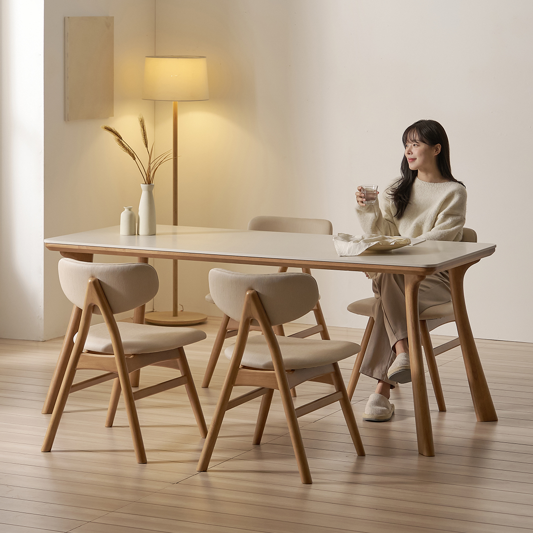 앤틀러스 6인용 원목 포세린 세라믹 식탁세트 식탁+의자4, 2000mm, 쿠키