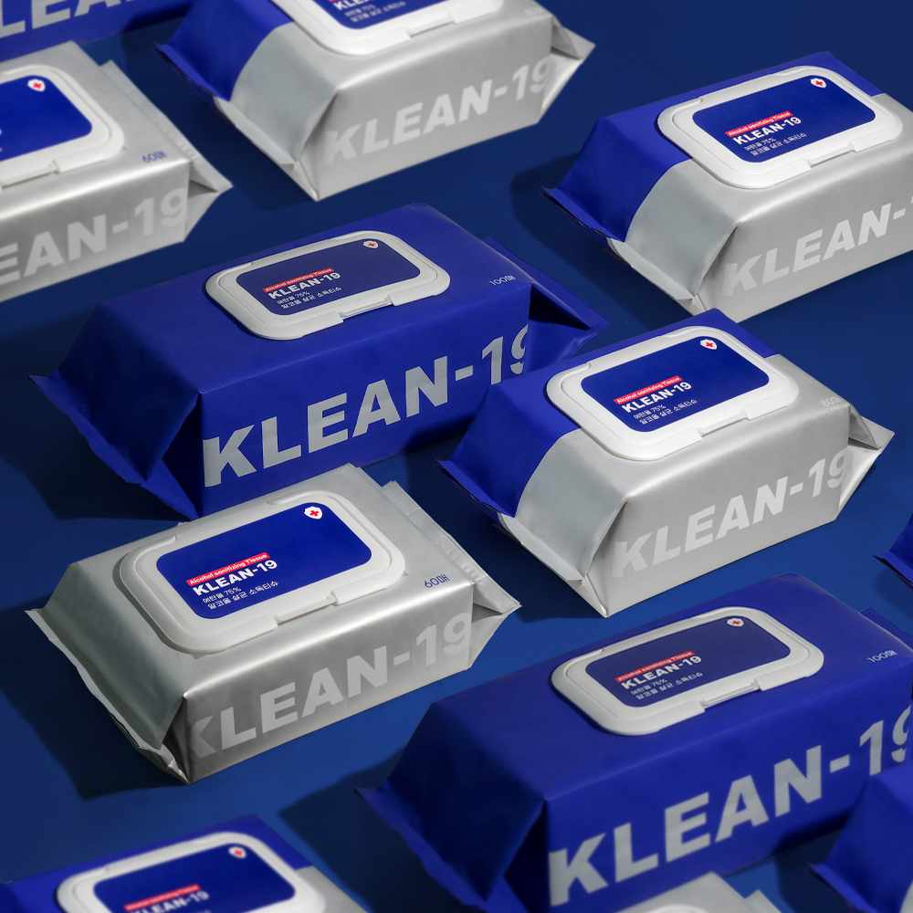 KLEAN-19 에탄올 75% 소독티슈 세정티슈 알콜 살균 차량용 캠핑 애견패드 60매